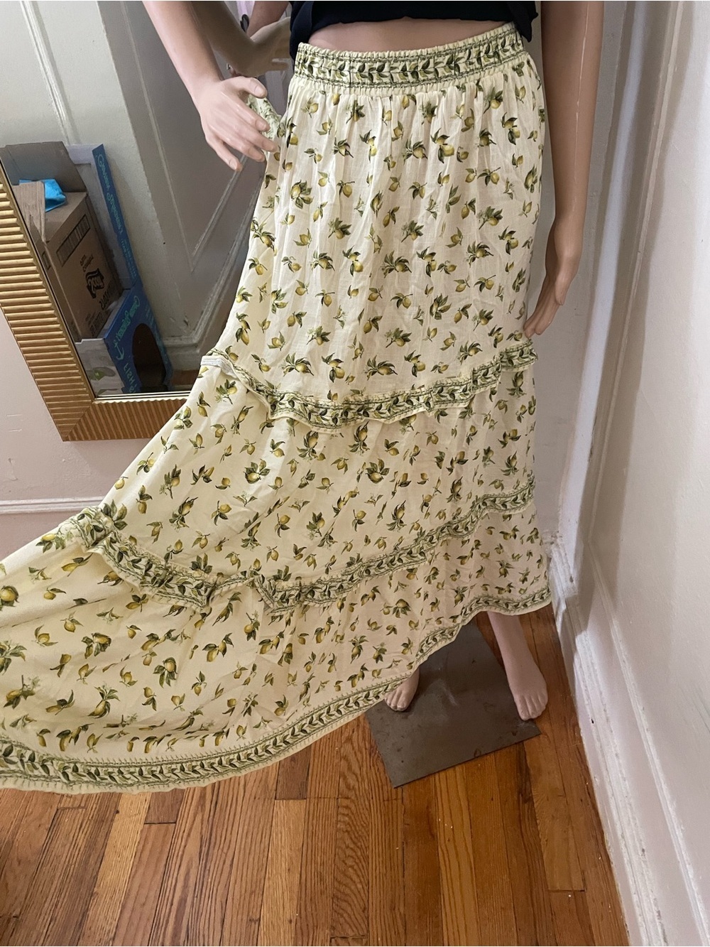Max Studio Cream Midi Skirt with Green Floral Print - Picture 5 of 13